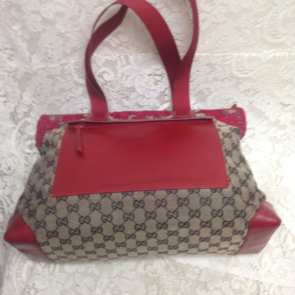 Vintage Gucci Black Mono Red Floral Tote Handbag - Picture 10 of 15